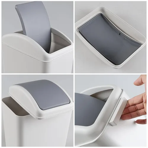 Miniatura 3 de Paquete de 3 botes de basura de plástico de 4.5 galones con tapa giratoria, cubo de basura abatible, color gris