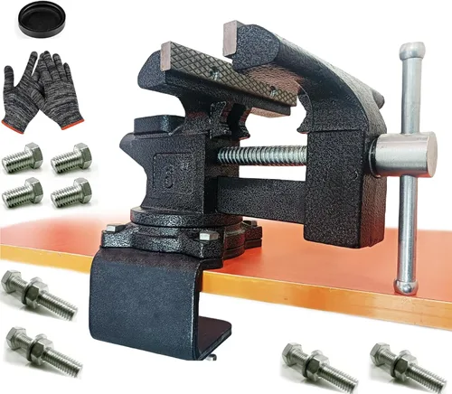 MYTEC Tornillo de Banco 2 en 1 de Servicio Pesado para Mesa de Trabajo, 6.0" negro, Prensa de Mesa Multiusos Mejorada, Tornillo de Banco Universal