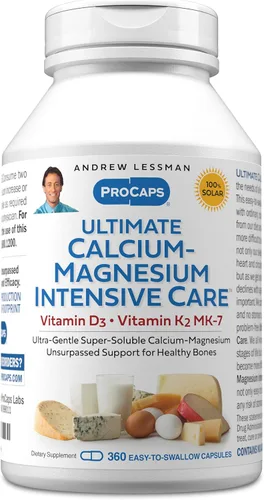 ANDREW LESSMAN Cuidado Intensivo de Calcio-Magnesio Definitivo con Vitamina D3 y K2 MK7-120 mcg - 360 Cápsulas – Esenciales para la Salud de los