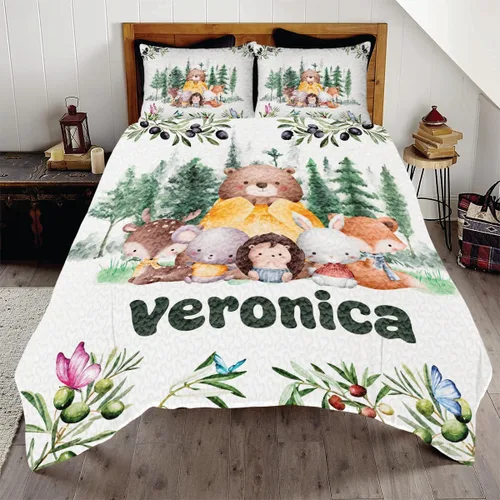 Miniatura 21 de ENCYCOM Edredón personalizado de oso bosque, edredón de animales del bosque, mejor juego de edredón decorativo único para cama colgante en la pared
