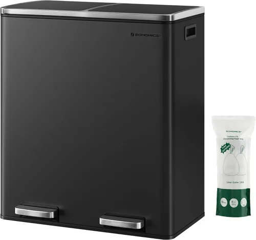 Miniatura 17 de SONGMICS Bote de basura, 2 botes de basura de 8 galones (2 x 30 L) para cocina, con 15 bolsas de basura, 2 compartimentos, cubos interiores