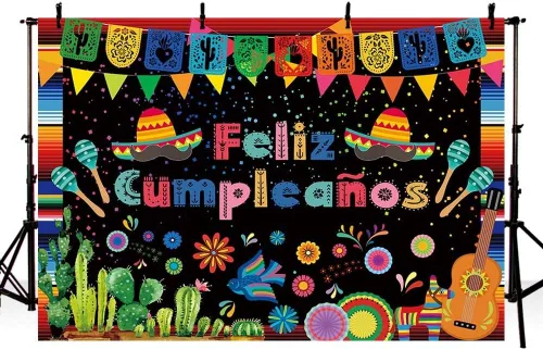 Miniatura 3 de AIBIIN Telón de fondo de feliz cumpleaños de 7 x 5 pies, decoración de fiesta mexicana, fiesta de feliz cumpleaños, festival del Cinco de Mayo
