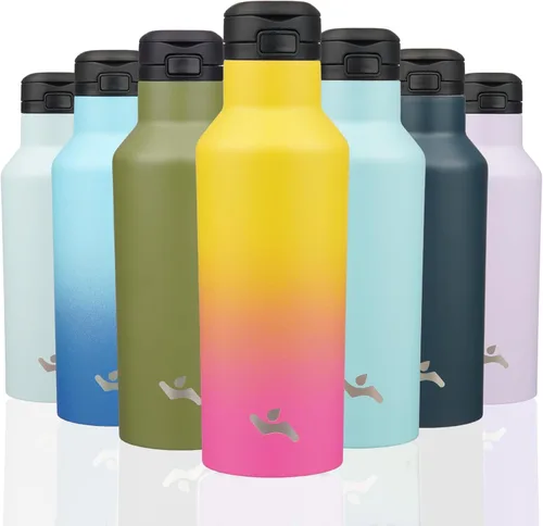 Miniatura 18 de Konokyo - Botella de agua aislada con popote, termo de agua de acero inoxidable de doble pared de 17 onzas con 2 tapas, azul lago