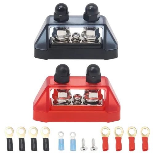 Miniatura 2 de Recoil S2P-516 Barra colectora con pernos dobles de 5/16” y terminales de tornillo #8, bloque de distribución de potencia con terminales de anillo