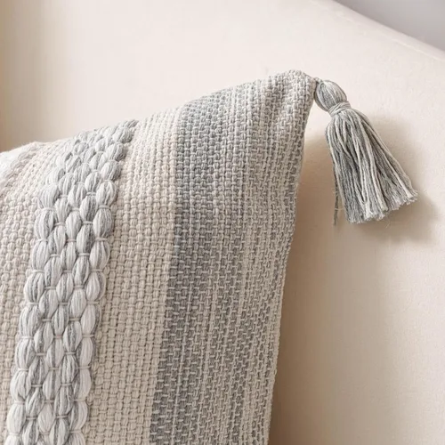 Miniatura 7 de BlissBlush Funda de almohada decorativa bohemia gris de 22 x 22 pulgadas, cojín cuadrado de estilo rústico para sofá, sala de estar y dormitorio