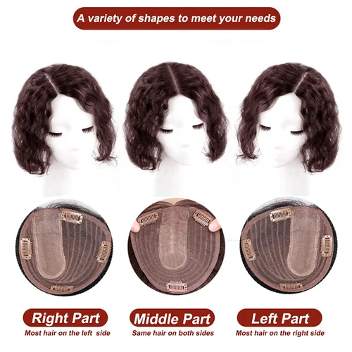 Miniatura 7 de Tope de cabello humano rizado natural para mujer, extensiones de pelo con clip, 5.1 x 5.5 in, parte superior de cabello sedoso, parte superior