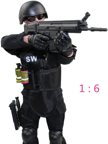 Miniatura 2 de BJPEY Figuras de acción de 12 pulgadas, juguete de figura de soldado flexible con soporte 1:6 (SWAT)