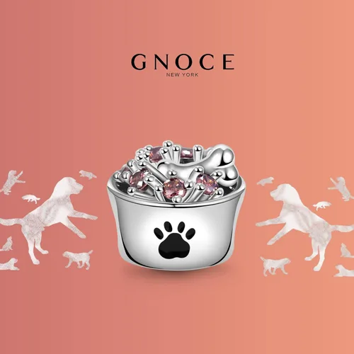 Miniatura 3 de GNOCE Abalorio de plata de ley 925 con forma de cuenco de comida para mascotas, se adapta a pulseracollar, regalo de joyería para mujeres, niñas
