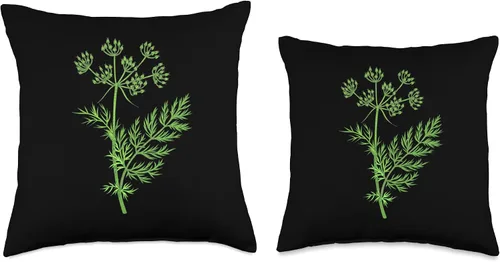 Miniatura 3 de Verde Hierba Planta Retro Vintage Dibujo Arte - Almohada de tiro de alcaravea