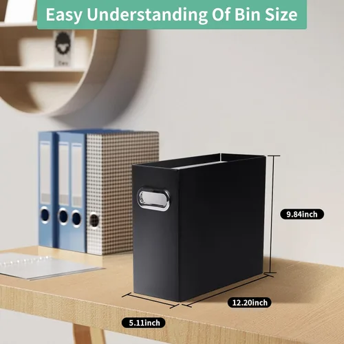 Miniatura 2 de Caja organizadora de archivos plegable con asa, 12.20 x 5.11 x 9.84 pulgadas, organizador de archivos para el hogar u oficina, pequeña caja de Negro