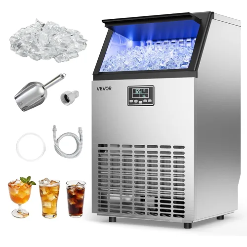 Miniatura 17 de VEVOR Máquina comercial para hacer hielo, 200 libras/24 horas con capacidad de almacenamiento de 50 libras, integrada/independiente/debajo