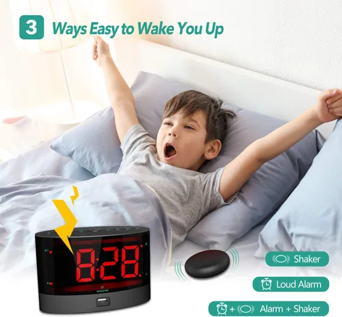Miniatura 3 de ANJANK Reloj despertador extra fuerte para durmientes pesados, agitador de cama inalámbrico, alarma dual vibratoria, sordos y con discapacidad