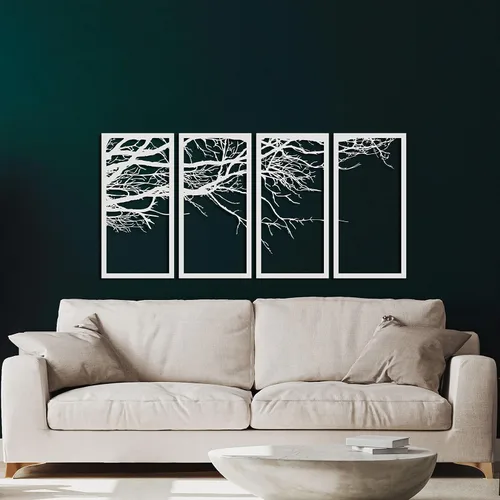 DEKADRON Arte de pared de metal, árbol de la vida blanco, 4 piezas, arte de pared de árbol de metal, letrero de árbol, decoración de pared de metal,