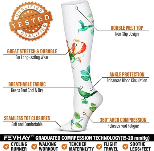 Miniatura 24 de FEYHAY Calcetines de compresión de cobre (5 pares) de 15-20 mmHg, la circulación es la mejor atlética y diaria para hombres y mujeres, correr