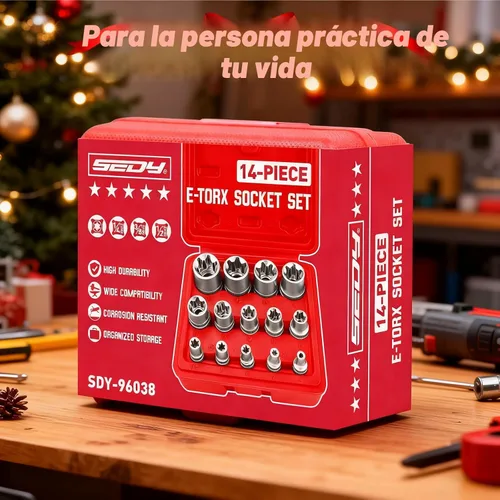 Miniatura 6 de SEDY E-TORX Juego de llaves de vaso de 14 piezas – Juego de llaves Torx hembra de primera calidad, enchufes Torque Star definitivos, enchufes Torx