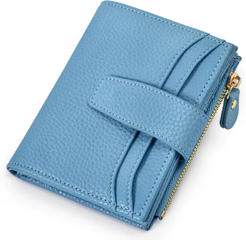 Miniatura 11 de oscaurt Billetera pequeña para mujer con bloqueo RFID, de dos pliegues, compacta, para tarjetas de crédito, de piel, con bolsillo con cremallera