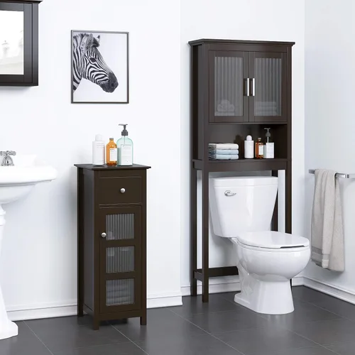 Miniatura 7 de Spirich Home - Estantería de baño situada sobre el inodoro, organizador de armario de baño con puerta de cristal templado Moru Espresso