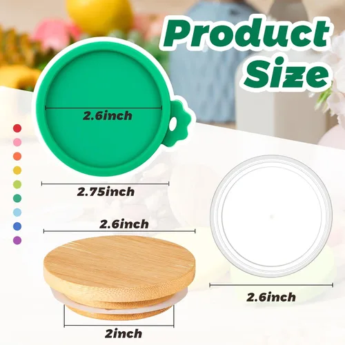 Miniatura 2 de Mumufy - 27 tapas para tarros de yogur Oui de silicona, madera de bambú, tapas de plástico transparente con anillos de sellado de silicona, fundas
