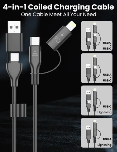 Miniatura 4 de Cable USB-C y Lightning en espiral 2 en 1, cable de carga para iPhone 17 16 de 3 pies, cable de carga rápida de 60 W para iPhone 15, Samsung Galaxy