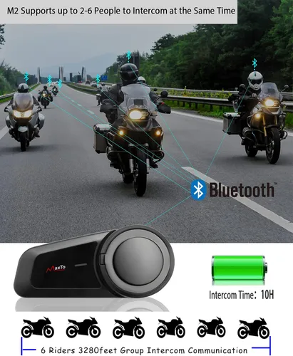 Miniatura 2 de Auriculares Bluetooth para motocicleta, MaxTo M2, casco de motocicleta Bluetooth5.0, 6 vías 3280 pies, sistema de comunicación de intercomunicación