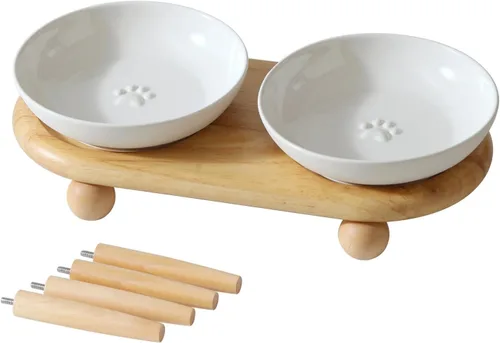 Miniatura 18 de Havniva Platos elevados de cerámica para gatos, cuenco para alimentos y agua con 2 estilos de soporte, juego de cuencos elevados ajustables para 2