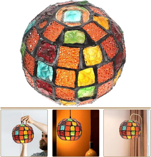 Miniatura 4 de OSALADI Pantalla pequeña de vitral colgante para lámpara de techo cubierta de luz turca lámpara colgante lámpara globo accesorios dormitorio Como se