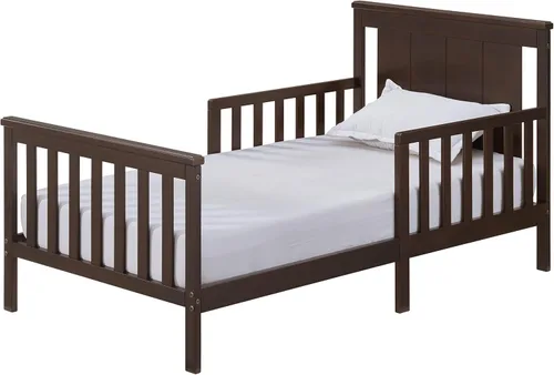 Oxford Baby Lazio Cama infantil con estructura de madera con barandillas y línea recta, cabecero, color marrón espresso