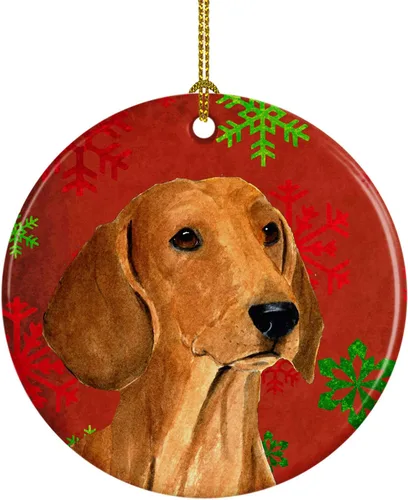 Miniatura 69 de Caroline's Treasures Bulldog English - Copos de nieve rojos y verdes, adorno de cerámica de Navidad, decoración colgante para el hogar, Navidad