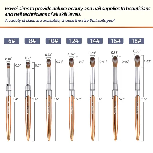 Miniatura 6 de Kolinsky - Brocha de uñas acrílicas 100% tamaño 8, pincel de arte de forma redonda para manicura profesional de uñas (#8, dorado)