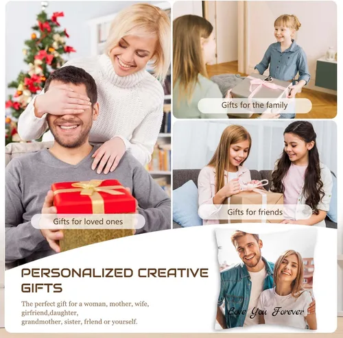 Miniatura 7 de Almohada de fotos personalizada de 16 x 16 pulgadas, funda de almohada personalizada de doble cara con texto de imagen, funda decorativa suave
