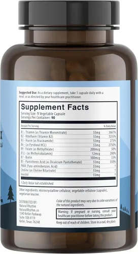 Miniatura 3 de Natural Rhythm B-CALMplex, mezcla única de vitaminas B, el complejo B apoya la función nerviosa adecuada y la relajación, suministro de 3 meses, 90