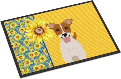 Miniatura 345 de Caroline's Treasures WDK5313MAT Airedale Terrier - Tapete para puerta delantera de 18 x 27 pulgadas, diseño de girasoles de verano, para entrada