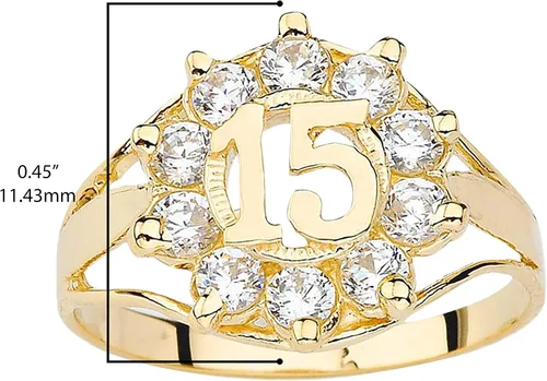 Miniatura 3 de Elegante anillo de quinceañera de oro amarillo de 10 quilates, Metal, circonita