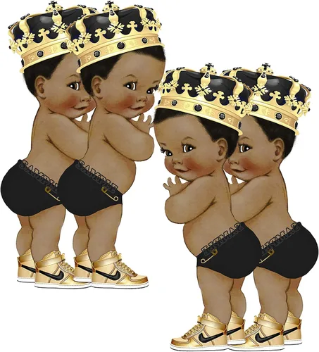 Pañal negro con recortes del Principito para centros de mesa, baby shower, decoración de fiesta de primer cumpleaños, tenis con corona dorada (16