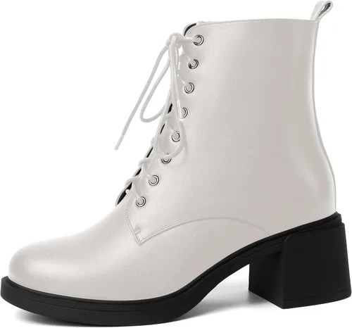 Miniatura 113 de ROSERWISH Botas altas de tacón bajo y grueso para mujer, con cordones, cómodas, modernas, con puntera redonda, de 2.5 pulgadas