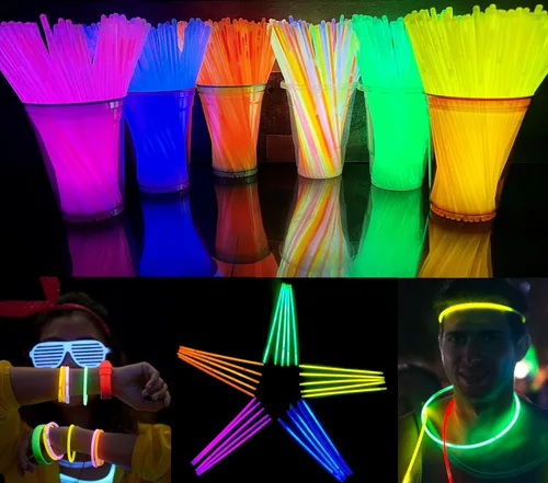 GiftExpress Varillas incandescentes de 8 pulgadas, colores neón surtidos que brillan en la oscuridad, accesorios de fiesta iluminados a granel para