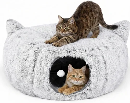 Túnel Cama Cueva para Gatos con Juguetes de Catnip - Escondite Peekaboo para Gatos y Túnel Donut para Gatos - Túneles para Gatos 3-en-1 para Gatos