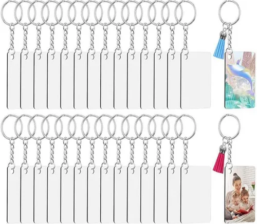 Miniatura 2 de Llavero de acrílico en blanco, 120 llaveros transparentes que incluyen 30 piezas en blanco acrílico, 30 borlas para llavero, 30 anillos para llavero