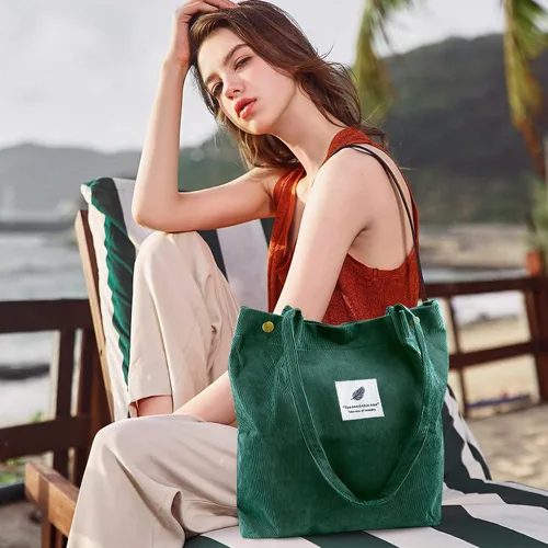 Miniatura 2 de Ayieyill - Bolsa de pana para mujer y niña, con correa de lona para colgar al hombro, bolsa con bolsillo