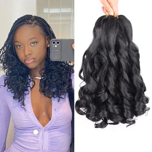 Miniatura 50 de Cabello rizado francés para trenzar de 12 pulgadas, 8 paquetes de cabello rizado preestirado para trenzas de caja, rizos franceses, trenzas