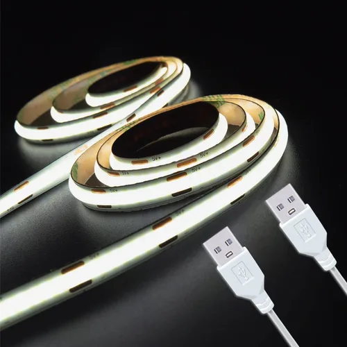 Juego de 2 Paquetes de Tiras de Luces LED de 3.28 Pies COB Tiras de Luz USB 5V 6500K Blanco Brillante Alta Densidad No Regulable Tira LED Corta para