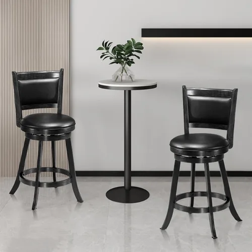 Miniatura 2 de ERGOMASTER Taburetes de bar giratorios de 24 pulgadas con respaldo, madera de caucho, negro, juego de 2