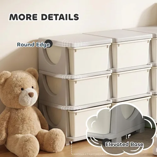 Miniatura 7 de Qaba Unidad de almacenamiento de 3 niveles para niños, organizadores de juguetes y almacenamiento con 9 cajones para dormitorio de niños, guardería