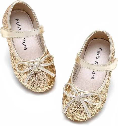 Felix & Flora - Zapatos bajos de vestir con flores para niña pequeña, tipo bailarina, para fiesta, escuela o boda