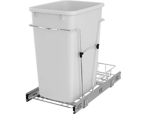 Rev-A-Shelf Bote de basura extraíble para armarios de cocina, contenedor de reciclaje de basura de 35 cuartos de galón con toboganes de extensión