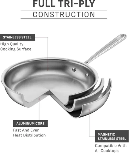 Miniatura 3 de T-Fal Pro - Juego de utensilios de cocina de acero inoxidable tricapa, 13 piezas, compatible con inducción, apto para horno hasta 500F, tapas aptas