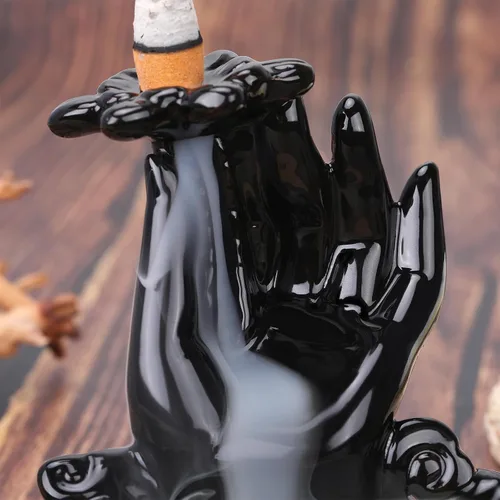 Miniatura 5 de Quemador de Incienso de Reflujo Mano de Buda, Quemador de Incienso Cascada, Fuente de Incienso de Cerámica Portaincienso de Buda, Quemador de Conos