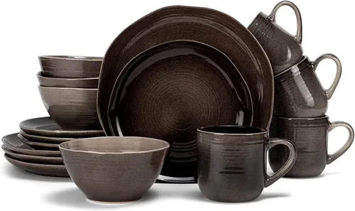 Miniatura 13 de Elanze Designs Reactive Glaze Farmhouse - Juego de vajilla rústica de cerámica bohemia de cerámica de 16 piezas, servicio para 4, color azul hielo