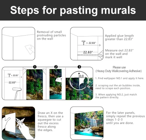 Miniatura 5 de Papel tapiz de tela con paisaje de cascada de lago verde, sala de estar, bosque, montaña, dormitorio, baño, mural de pared - 91 x 65 pulgadas