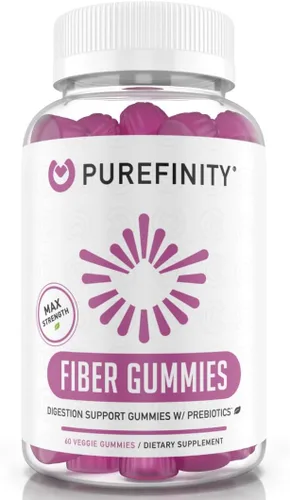 PUREFINITY Gomitas de fibra para adultos con inulina FOS de raíz de achicoria, suplemento prebiótico sin azúcar para digestión diaria y apoyo al